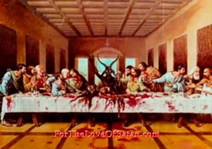 The Goat Baphomet -  celebrating the New World Order Luciferian last supper, which started its process from the 10th of March (Adar) 1865 known as the Apotheosis of George Washington/Lucifer (Matthew 24:15 - Daniel 12:10-11). Notice the horns of Lucifer as Baphomet, forming the  letter "Y" for yod" (jot), refer to scripture prophecy of Matthew 5:18 for clarification. Another important fact, to be noticed,is the upside cross a direct symbol and or type yod, simply located above image of Baphomet/Lucifer head and Yod shaped horns.