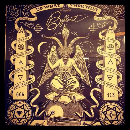 Image of the Goat Baphomet and his microchip under the skin numbered 666