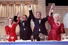 Presidents GHW Bush and Ronald Reagan wives dressed in red promoting the Red Heifer born in 1993 - Red hairy one Esau the counterfeit Israel (Malachi 1:1-3) 